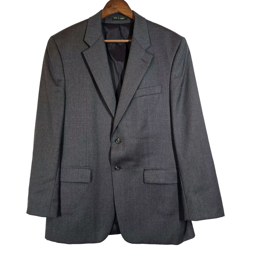 Lauren Ralph Lauren VTG Blazer Coat Jacket Made in Canada Gray 100% Wool 40R‎